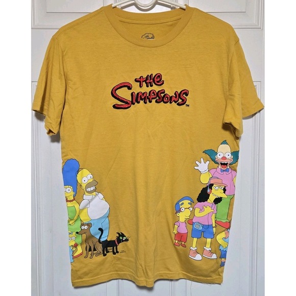 The Simpsons Other - The Simpsons Shirt AOP Wrap Around Embroidered Logo Mens Size Medium Yellow
